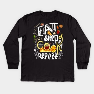 Eat sleep cook repeat Kids Long Sleeve T-Shirt